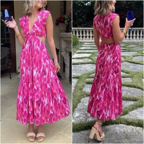 Jason Wu Dresses & Skirts - Jason Wu Pink Ikat Print Cutout Midi Dress Tiered Womens‎ Medium